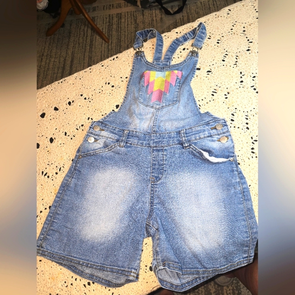 Jessica Simpson Overall Denim Shorts, Girls 14 Embroidered